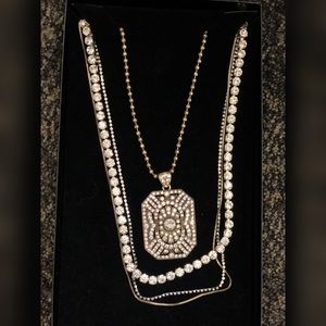 Paula Abdul Layered Rhinestone Necklace Medallion